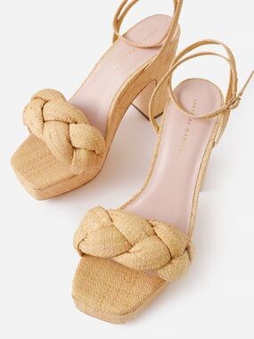 Loeffler Randall Fae Braided Raffia Platform Sandal Sz; 9
